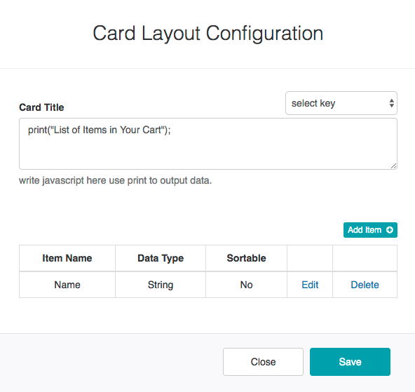 Card Layout with Actions Report - Card Layout Configuration Dialog