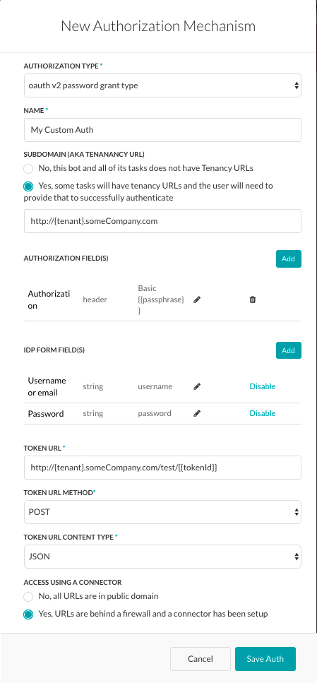 New Authorization Mechanism Dialog - oAuth v2 password grant