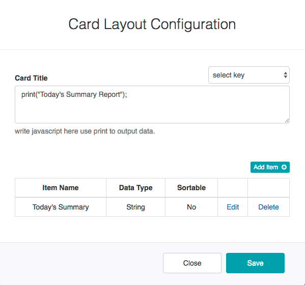 Card Layout Configuration Dialog